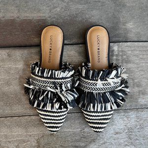 Size 6.5 // Lucky Brand Fringe Boho Rattan Flat Mules